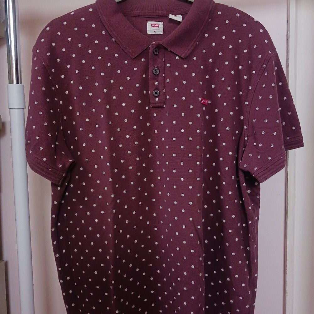 Levi's Mens Polo shirt burgandy dots collar XL